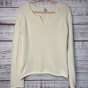 Prana Chenille Notched V-neck Sweater Womens Medium Cream White Soft Poly Blend